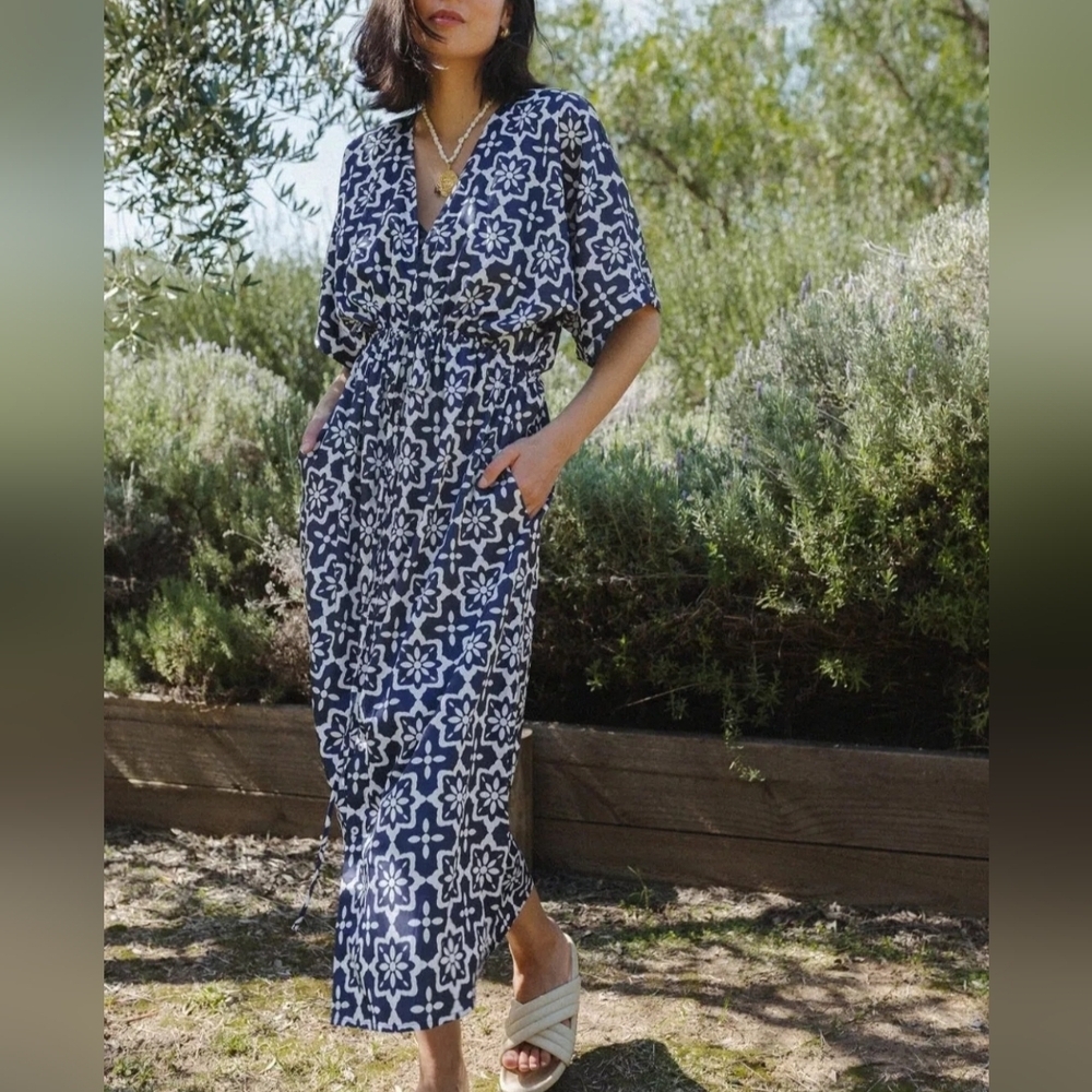 Baiia Blue Riad Cecile Kaftan Dress Plus Size XXL Silky Resort Wear Vacation